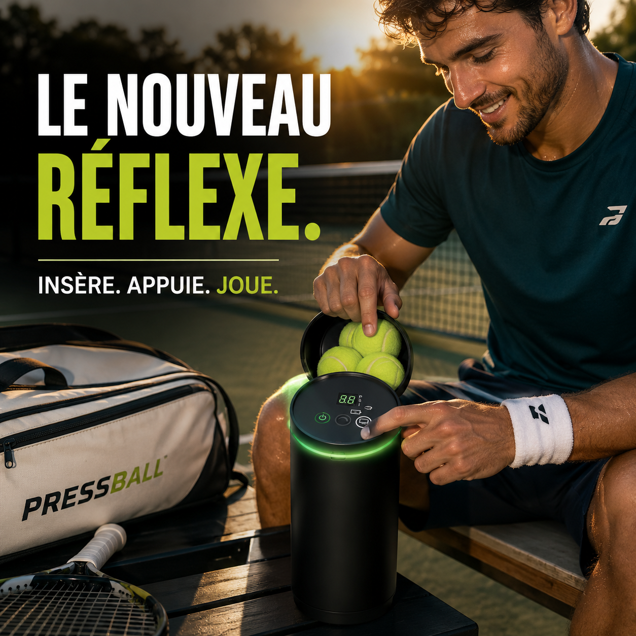 PressBall™ Pro — Pressuriseur électrique automatique pour balles toujours prêtes